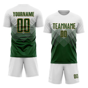 Custom White Green-old Gold Heat-transfer Printed V-neck Adjustable Strap Mesh Soccer Uniform Breathable Lightweight Unisex 100% - Product Image 1