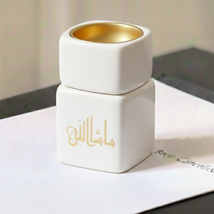 Quemador de Cerámica Negro Brillante con Recipiente Interior Dorado y Elegante Diseño de Caligrafía Árabe para Decoración del Hogar con Bakhoor y Oud - Product Image 3