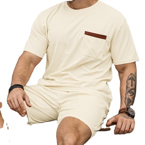 Chándal de cuello redondo en blanco para hombre, conjunto de chándal personalizado para hombre, conjunto corto en blanco transpirable de dos piezas con logotipo personalizado - Product Image 4