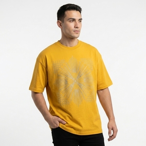 Men's Red Oversized T-Shirt Geometric Rhinestone Pattern Short Sleeve O-Neck Street Style Jersey Cotton Front <b>Logo</b> 320g Knitted - Product Image 1