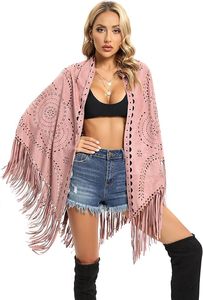 Women's Pink Fringe Shawl Long Geometric Pattern Lightweight Bohemian <b>Scarf</b> For Summer Daily Wear - Product Image 2