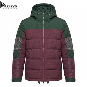 OEM Custom <b>Waterproof</b> Insulated Puffer <b>Jacket</b>, <b>Men</b> Heavy Duty Winter Coat in Maroon and <b>Green</b> with Pockets - Product Image 1