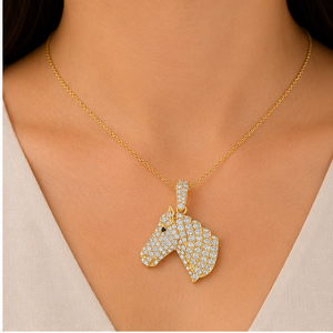14K <b>Solid</b> <b>Gold</b> Necklace Trendy Fine <b>Pendants</b> Charms Custom Iced Horse Head Face Animal Natural Diamonds <b>Pendant</b> Gifts - Product Image 2