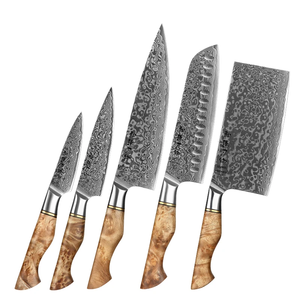 Damascus Steel <b>Knife</b> <b>Set</b> 5-Piece Handmade Wooden Handle 96-Layer <b>Sharp</b> Chef <b>Knives</b> Ambidextrous Straight Edge Kitchen Cutlery - Product Image 1
