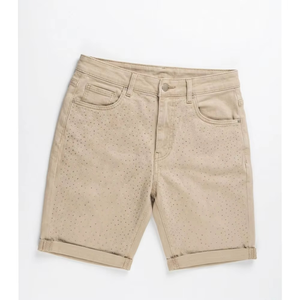 Pantalones Cortos Bermuda para Hombre, Color Beige con Diseño de Puntos, Cintura Media, Cierre de Botones, Casuales, de Algodón, con Bolsillos y Dobladillo Enrollado - Product Image 1