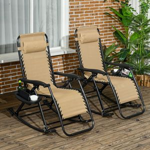 Conjunto de 2 Sillas Mecedoras Beige Contemporáneas con Reposabrazos Plegables, Portavasos y Soporte para Teléfono para Uso en Exteriores - Product Image 2