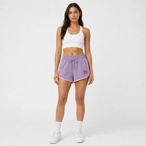 Shorts Deportivos Casuales para Mujer, Color Lavanda, Cintura con Cordón, Bolsillos, Logotipo en la Pierna Derecha, Tejido Transpirable y Ecológico, Corte Regular - Product Image 1