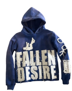 เสื้อฮู้ดดี้ผู้ชายลายกราฟิก Fallen Desire แต่งดีเทลขาดๆ แบบ Oversize สไตล์สตรีทแวร์ โดดเด่น ทันสมัย ผ้าฝ้ายพรีเมียม ทรงพอดีตัว - Product Image 4