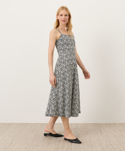 Robe midi en coton à imprimé floral pour femme, sans manches, col carré, style décontracté d'été, taille naturelle, bretelles dos nageur - Product Image 1