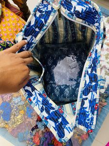 Blue Botanical Handmade Quilted Cotton <b>Boho</b> Style Drawstring Closure Lightweight Shoulder Carry Tote <b>Bag</b> for Women Bulk Export - Product Image 2