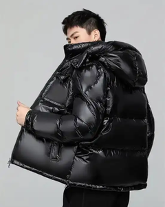 Men's Black Hooded Down Puffer Jacket Windproof Zipper Closure Casual Winter Coat Regular Fit Solid Color Nylon Shell - Product Image 4
