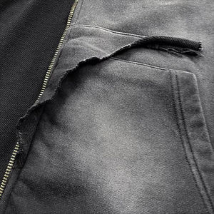 Sudadera con capucha de algodón con cremallera YKK al por mayor para hombre, sudadera con capucha con cremallera personalizada, extragrande, lavado ácido, negra, de peso pesado para hombre - Product Image 6