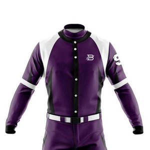 Purple Baseball Uniform Full Sleeve Fitted Moisture Wicking Sublimated Men's Apparel All Seasons Solid Design Button Closure - Product Image 5