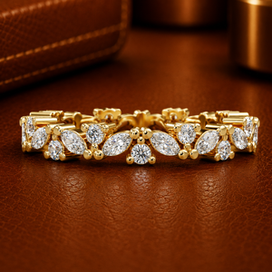 แหวนเพชรทรงมาร์คีส์หรูหรา ดีไซน์แบบ Eternity Band ทองคำ 14K 18K ชุบโรเดียม น้ำหนักรวม 0.65 กะรัต DEF-VVS สำหรับผู้หญิง ออกแบบตามสั่งสำหรับงานแต่งงาน - Product Image 1