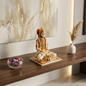 Nirmala Handicrafts - Estatua de Resina Hecha a Mano del Dios Hanuman Meditando para Mesa |   Ídolo de Bajrangbali sentado para decoración del templo en casa - Product Image 6