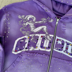 Sweat à capuche personnalisé pour homme, orné de strass appliqués à la main, tendance hiver, dégradé, effet vieilli, respirant - Product Image 5