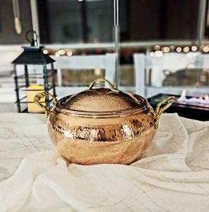 Most Selling Vintage Hammered Copper Soup <b>Pot</b> with <b>Lid</b> Double Handle Oven Safe for Gas and Induction Cooker - Product Image 1