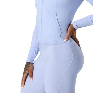 Women's Light Blue Full Zip Performance Hoodie Long Sleeve Stretch Gym <b>Workout</b> Running Fitness Activewear Lightweight <b>Jacket</b> - Product Image 3