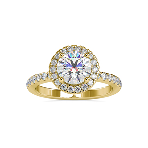 Anillo de compromiso clásico para mujer con moissanita de corte brillante redondo y engaste pavé en oro amarillo, joyería nupcial de moissanita - Product Image 1