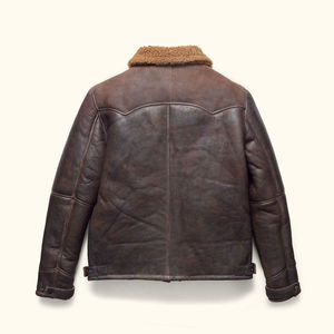 Men's Genuine Leather <b>Jacket</b> Turn-down Collar Sherpa Lining Windproof Casual Winter Style Regular Fit - Product Image 2