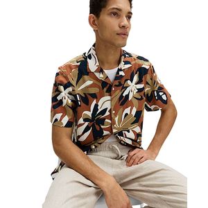 เสื้อเชิ้ตฮาวายผ้าลินินสำหรับผู้ชาย ลายใบไม้เขตร้อนสไตล์วินเทจ แขนสั้น ติดกระดุม ชุดลำลองชายหาด รีสอร์ท วันหยุดฤดูร้อน - Product Image 3