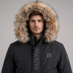 NASWEAR <b>Men's</b> Black <b>Long</b> Hooded Puffer <b>Jacket</b> With Fur Trim Windproof Winter Coat Casual Style Zipper Closure Prka <b>Jacket</b> - Product Image 6