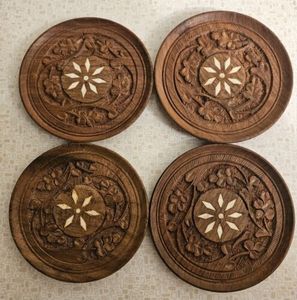 Stylish Classic Round Wooden Coaster <b>Set</b> for Home Bar Kitchen Countertop and Office <b>Desk</b> Drink Protection Durable - Product Image 3