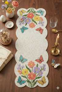 Chemin de table artisanal brodé floral, design de luxe, écologique, léger, forme irrégulière, tissu épaisseur 5 mm, tapis de table - Product Image 3