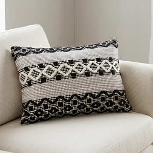 Housse de coussin géométrique neutre style bohème avec motif diamant, coussin décoratif tissé, coussin d'appoint bohème pour canapé et lit - Product Image 5