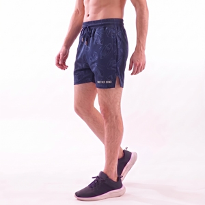 Pantalones cortos deportivos para hombre, color gris oscuro, con diseño geométrico de laberinto, para correr, entrenar, con aberturas laterales y bolsillos. - Product Image 3