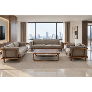 Juego de Sofás Modernos de Madera de Teca Sólida, Muebles de Sala de Estar Tapizados a Medida, Sillón de 3 Plazas, Mesa de Centro, para Interiores, Hotel, Villa - Product Image 5