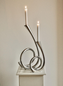 Modern Abstract Swirl <b>Silver</b> Candle Holder 2-Arm Sculptural Loop Taper <b>Candlestick</b> Stand for Dining Table & Living Room Decor - Product Image 3