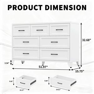 Cómoda de Metal Blanca con 7 Cajones, Mueble de Almacenamiento de Perfil Bajo para Dormitorio, Sala de Estar y Entrada - Product Image 3