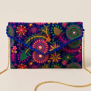 Embroidered Velvet Envelope Clutch Bag With Chain Strap Ethnic Floral Pattern <b>Women</b> Evening Handbag Party Wedding Shoulder <b>Purse</b> - Product Image 1