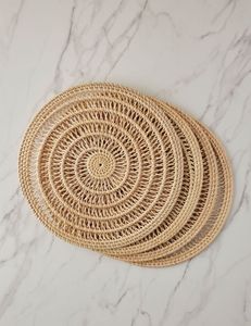 Timeless Handmade Natural Rattan Coasters Four Pack Spiral Light olid Woven Design Hot Drink <b>Protection</b> Boho Tabletop Decor - Product Image 2