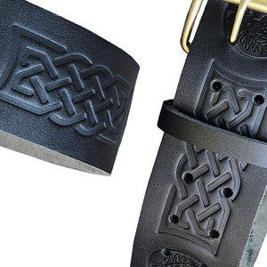 Ceintures de kilt traditionnelles écossaises en cuir 100% de haute qualité pour garçons, motif Thistle Black Belt, fournitures d'usine - Product Image 5