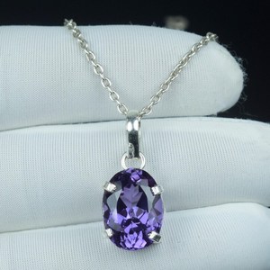 Pendentif ovale en Alexandrite, argent sterling 925 plaqué or, certifié IGI, collier vintage à changement de couleur, style bohème, cadeau pour elle - Product Image 1