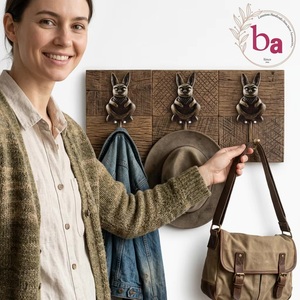 Ba Porte-manteau mural en métal, design lapin vintage fait main, motif animal de dessin animé, crochet simple, tolérance de précision, crochets et rails - Product Image 3
