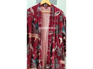 Robe Kimono Longue en Velours Tricoté Imprimé Gris, Épaisse, pour l'Automne et l'Hiver, Peignoir de Demoiselle d'Honneur, Robe de Chambre pour Femme, Bordeaux - Product Image 1