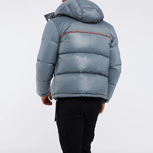 <b>Men's</b> Hooded Stand Collar Canvas Puffer <b>Jacket</b> Winter Cotton Filled Windproof Breathable Casual Gray Orange Trim Zipper Closure - Product Image 2
