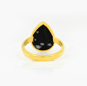 Bague en argent 925 plaqué or 18 carats, forme poire 10x14mm, sertie à la main, obsidienne flocon de neige, pour femme, bijoux de mode - Product Image 3