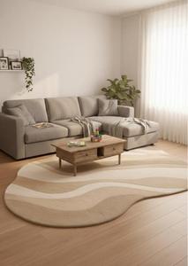 Luxury Modern Wool Anti-Slip Medium Pile Tufted Regular Area Rug Cream Beige Tan Abstract Wave Shaped Living Room Bedroom - Product Image 5