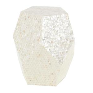Geometric Mother of Pearl Inlay Bedside Table Handcrafted <b>White</b> Pearl Mosaic <b>Nightstand</b> for Luxury Bedroom and Living Room Decor - Product Image 1