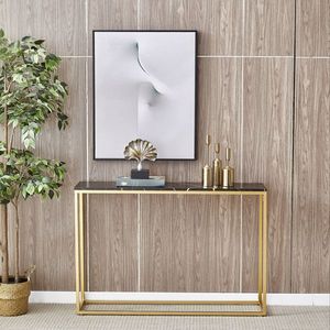 Consolle d'ingresso in MDF color oro, tavolo da divano in finto marmo per soggiorno e ingresso, elegante mobile per l'ingresso - Product Image 2