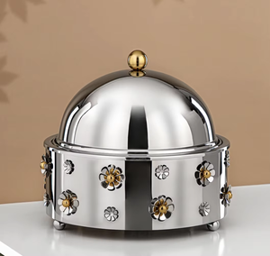 Olla de Metal Elegante y Creativa, Cazuela Redonda, Vajilla de Metal con Diseño Floral y Asa Decorativa - Product Image 3