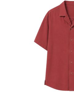 Camisa de hombre con cuello cubano color ladrillo, informal, de media manga, estilo oversize, para verano, streetwear, moda playera, con botones. - Product Image 2