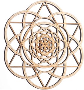 Décoration murale en bois Arbre de Vie Géométrie Sacrée, Cercle de Runes, Grille de Cristal, Sous-verre découpé au laser, Artisanat spirituel pour la maison, Géométrie - Product Image 3