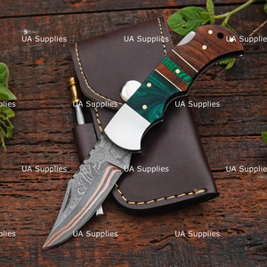 มีดพับ UA Supplies Artisan Copper Damascus Steel แบบล็อคด้านหลัง ทำด้วยมือ ระดับอุตสาหกรรม EDC ความยาวรวม 6.5 นิ้ว - Product Image 2