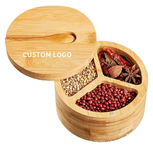 Fast Selling Exclusive Square Durable Wooden Condiment Keeper Includes Handy Bamboo Serving Salt <b>Box</b> Spoon Spice Seasonings - Product Image 3