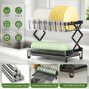 Escurridor de Platos Plegable de 2 Niveles con Soporte para Utensilios, Escurridor de Tazas, Organizador para la Encimera de la Cocina - Product Image 2